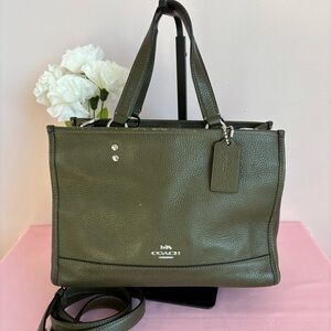 Coach 2020 Dempsey Carryall Olive Green Leather Satchel Tote 1959